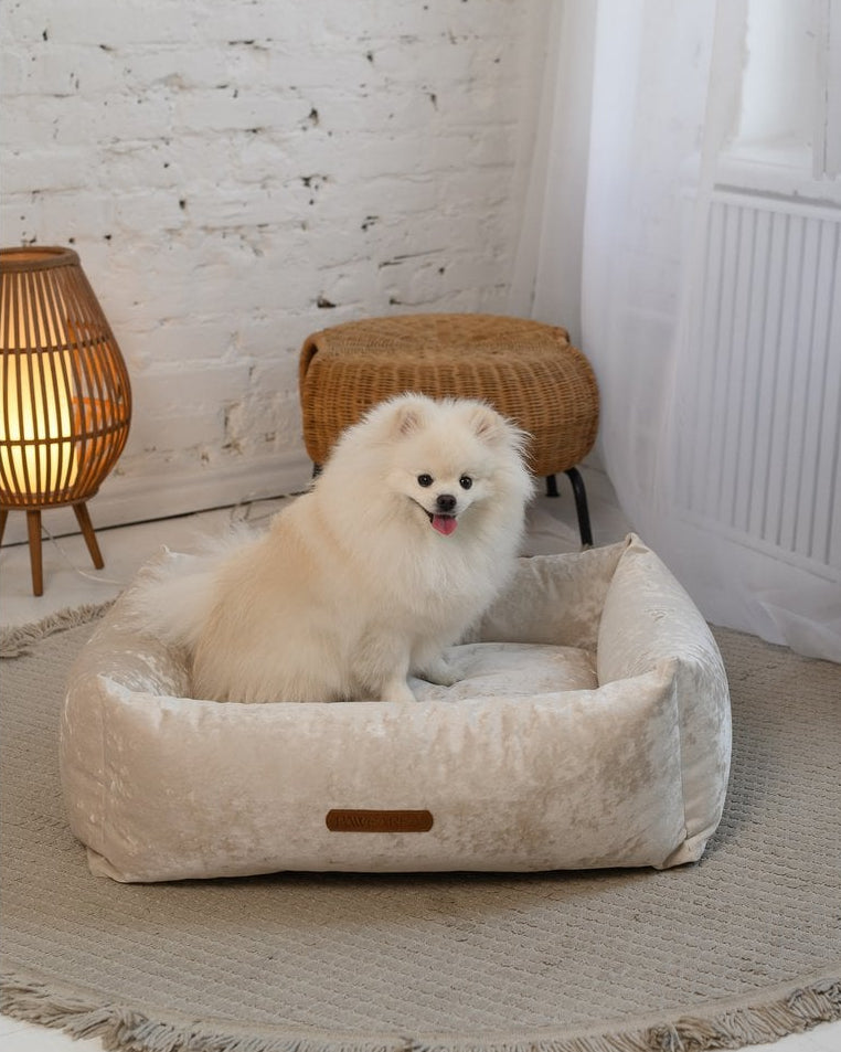 SAPPHIRE Luxury Dog Bed – Sculptural Marble Velvet, Orthopedic Support, Handmade in Europe