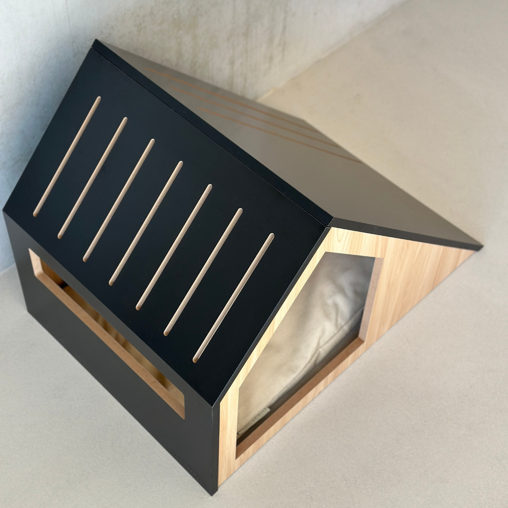 BLACK Wooden Cat House with Cotton Cushion